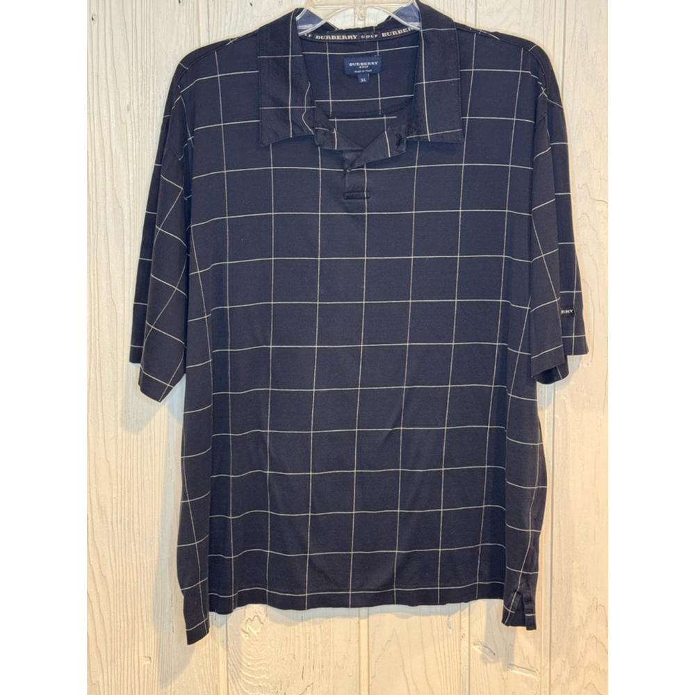 Burberry Golf Polo Shirt XL Black Plaid